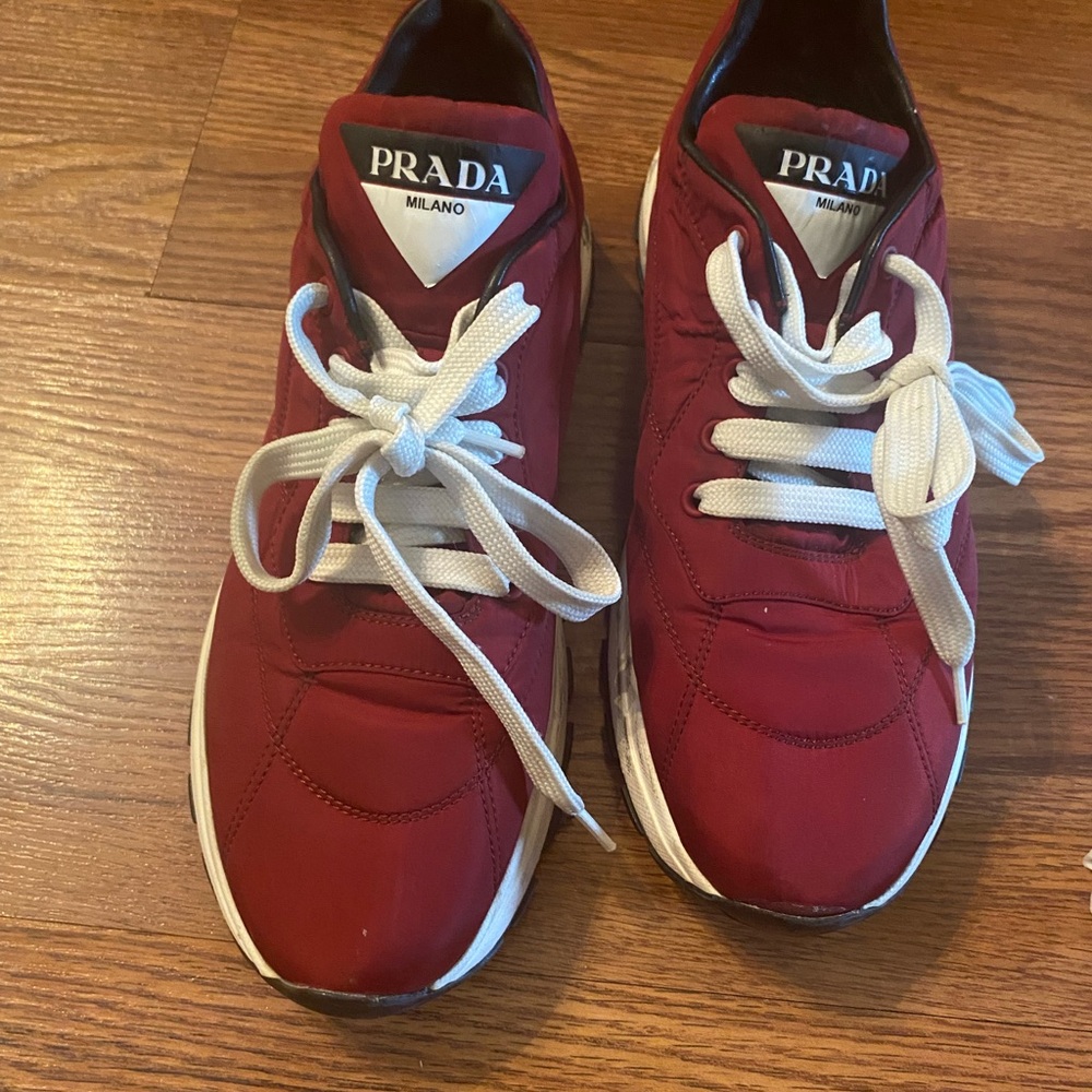 Prada Burgundy Sneakers with White Laces